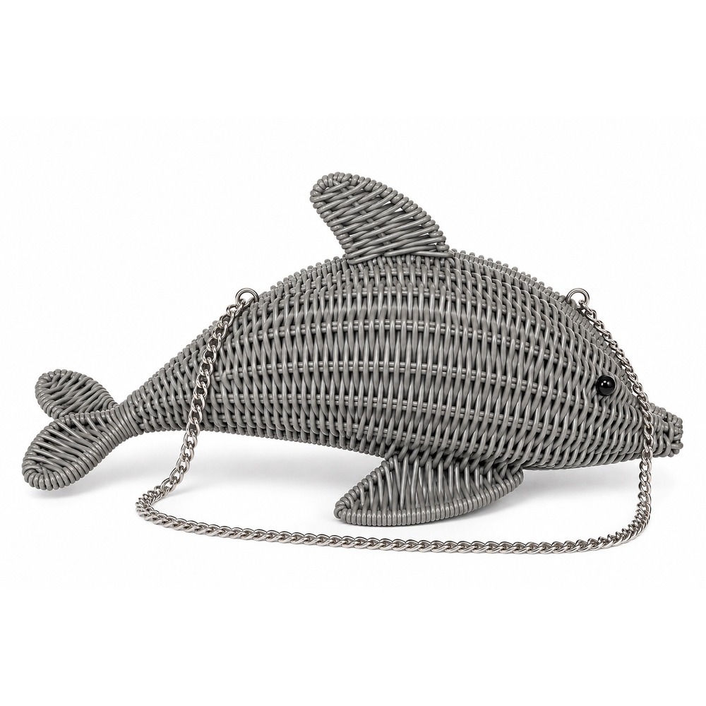 NWT Tommy Bahama Dolphin Faux Wicker Crossbody Clutch Grey Novelty Bag